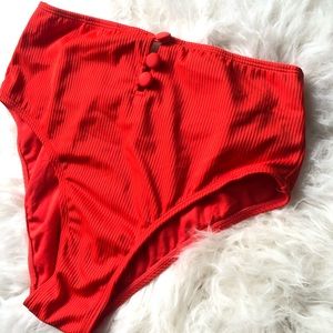 NWOT Xhilaration Bright Red Ribbed High Waist Bikini Bottom Swim Separates Small